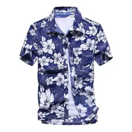 Mode Mens Hawaiian Shirt Man Casual Färgglada Printed Beach Aloha Tröjor Kortärmad Plus Storlek 5XL Camisa Hawaiana Hombre 210721