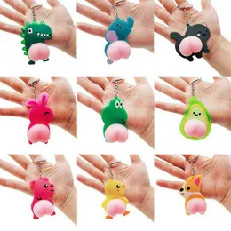 Squeeze Butt Key Ring Fidget Butt Doll Cartoon Mini Keychain Squishy Ball Novelty Gift Interaktiv ångest leksak för barn Y1210