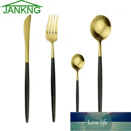 Jankng 4-PCS 304ステンレス鋼フラットウェアセットマットブラックゴールド食器棚セットテーブルウェザー用品アクセサリーSilverware Dropship1工場価格専門家デザイン