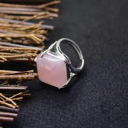 Doğal Taş Yüzük Kare Ayarlanabilir Kaplan Gözü Opal Pembe Kuvars Lapis Mor Gül Kristal Alyans