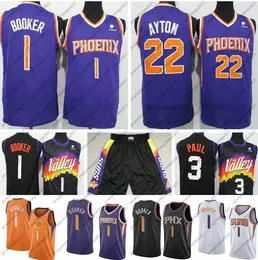 Vintage Devin 1 Booker Jersey Deantre 22 Ayton Chris 3 Paul Koszulki Retro Steve 13 Nash Charles 34 Barkley Koszykówki Spodenki Męskie Fioletowe Pomarańczowe 100% Zszyte