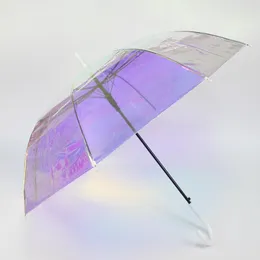 Transparent Creative Laser Iris Półautomatyczna Rainbow Women Rain and Shine Dual-używają parasol