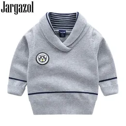 Jargazol Toddler Girls Sweaters Cartoon Dog Letter Badge Baby Boy Clothes Kids Knit Pullover Children Red Sweater Boys Clothing 210308