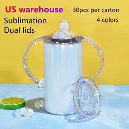 US Warehouse 12oz Sublimatie Glitter Sippy Cups Straight Kids Tumbler Dual Deksels voor kinderen 4 Kleuren Vacuüm Geïsoleerde Melk Dubbele Muur Roestvrijstalen Babyfles