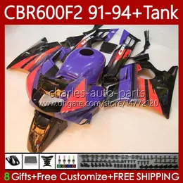 Body + Tank for Honda CBR600 CBR 600 F2 FS CC 600F2 91 92 93 94 Bodywork 63NO.82 CBR600F2 CBR600FS الأرجواني الأحمر 600CC 1991 1992 1993 1994 600FS CBR600-F2 91-94 Fairings Kit