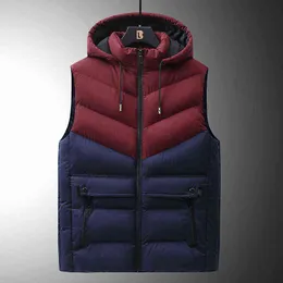 Yelek Mens Kış Kırışın Dış Giyim Sıcak Kaput Ceket Aşağı Yelek Erkekler Kolsuz Su Geçirmez Patchwork Ceketler Parkas Yelek Erkekler 6xl 211120