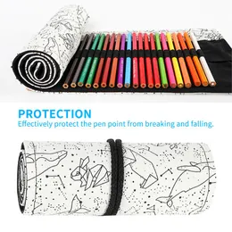 Pencil Bags Case Pen Bag For Student Writing Supplies Storage Printed Roll Up School Office Wrap Organizer Canvas Stationery Portable