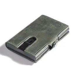 Män Zipper Korthållare Plånbok 100% Äkta Läder Blockering Case Metal Up