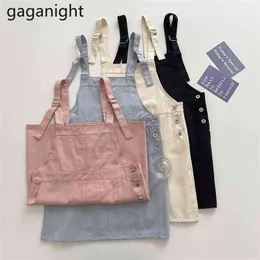 Kadınlar Retro Denim Etek Yaz Tiki Tarzı Askı S Genel Yelek Tulum Kore Kolsuz Parantezi 210601