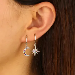 Fashion colorful cz paved moon star dangle with gold color silver plated girl rainbow charm earring jewelry