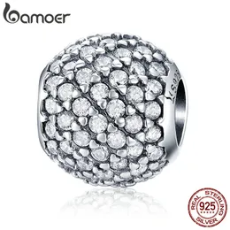 Bamoer Ny Ankomst 925 Sterling Silver Bländande CZ Crystal Round Pärlor Passa Kvinnor Armband Bangles DIY Smycken gör SCC733 Q0531