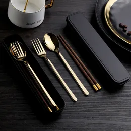 Ätpinnar Spoon Set Vintage Dinnerware Studentgaffel Vuxen Förvaring Enkel trä bärbar porslåda