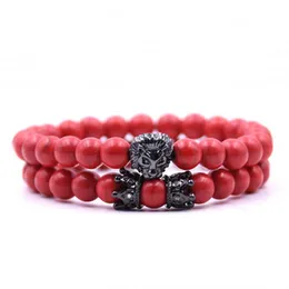 2 sztuk / zestaw Retro Bead Charm Bransoletki Buddha Paracord Kamień Naturalny Lew Mężczyźni Pulseras Hombre Bracciale Uomo Mens Prezent Walentynki Boże Narodzenie