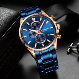 Relogio Masculino Curren Watch Men Blue Male Watch防水高級ブランドクロノグラフ男性腕時計ステンレス鋼の時計210527