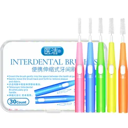 30pcs Push-pull Interdental Brush 0.6 0.7 0.8 mm Dental Tooth Pick Cleaners Orthodontic Wire Toothpick Toothbrush Oral Care