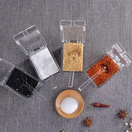 4pcs/lot Kitchen Organizer Storage savers Boxes Spices Seasoning Jar Transparent Sugar Salt Bottle With Spoon Kitchen Accessories new a31