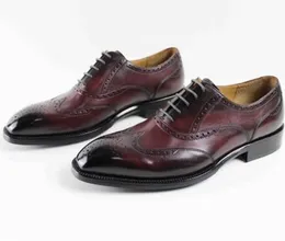 Brytyjski styl Vintage Handmade Sukienka Buty Męskie Oxfords Custom Made Mężczyźni Formalne Business Shoe Duży rozmiar Euro 38-46