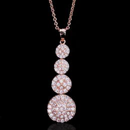 Round full diamant lång droppe hänge ros guld brasilianska zircon halsband för kvinnor fina smycken s925 smycken hänge kedja 2st q0531