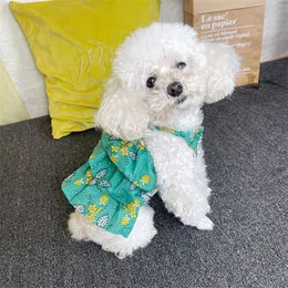 Trend Vintage Flower Print Puppy Dress Outdoor Vacation Cute Pet Suspender Skirt Teddy Bichon Pets Clothes
