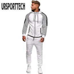 Çizgili Eşofman Erkekler Set Bahar Sonbahar Sweatsuit Set Erkek Spor Giyim Hoodie + Sweatpants 2 Parça Set Jogger Kıyafet 210528