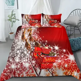 Boże Narodzenie łóżko Pokrywa Dzieci Prezent Pościel Zestaw Twin Pełna Królowa King Size Kołdra Pokrywa Poszewka Czerwony Zielony Błękitny Kreskówka Decor Set 210309