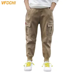 Vfochi Brand New 5-16T Chłopcy Spodnie Wiosna Lato Solidne Kolor Dzieci Spodnie Nastoletnie Odzież Elastyczna Talii Boy Cargo Spodnie 210306