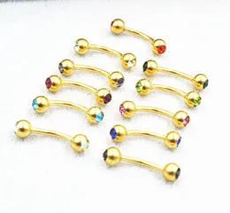 Lot50 SZTUK Shipppment -Crystal Brwi Lip pierścienie Krzywa Barbells 16G ~ 1.2mmx8x4mm biżuteria piercing ciała