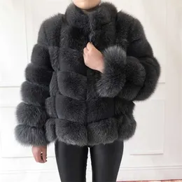 100％真実の毛皮コート女性の暖かいとスタイリッシュな自然の毛皮のジャケットベストスタンド襟長袖レザーコート自然の毛皮のコート211129