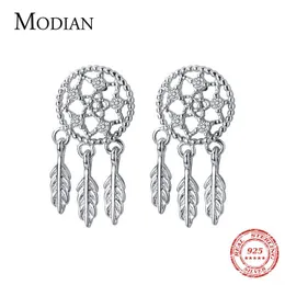 925 Sterling Silver Dreamcatcher Leaves Tassel Dangle Earrings for Women Fashion Wedding Engagement Statement Jewelry 210707