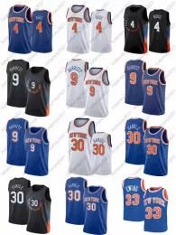 RJ 9 Barrett New Julius 30 Randle Basketball Jerseys # 4 Rose Knick Vintage OBI 1 Toppin Patrick 33 Ewing Cidade Negra Azul Costurado Jersey