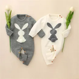 Newborn Baby Clothes Rabbit Animal Knitted Baby Romper Girls Autumn Winter Toddler Romper Cotton Infant Baby Jumpsuit For Boys 210226