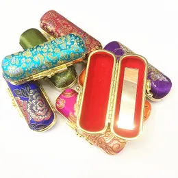 10pcs Small Chinese style Party Favor Box with Mirror Silk Brocade Jewelry Candy Case Lipstick Packaging Lip gloss Container Tube