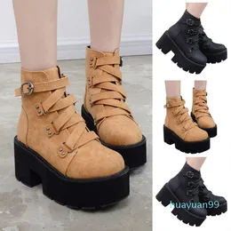 Buty 2021 Buty zimowe Kobiety Heel Heel Though-Size Short Cross Blet Buckra Super Miękkie Wygodne Kobiety1