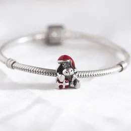 Autentyczne S925 Srebrny Emalia Kapelusz I pudełko Eeyore Christmas Bead Charm Fit Lady Bransoletka Bangle DIY Jewelry Q0531