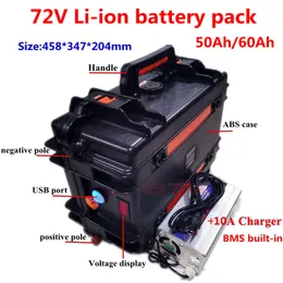 Przenośna akumulator litowo -jonowy o wartości 72 V 60AH z BMS do trollowania motocyklowego motocyklowy kemping kempingowy+10A ładowarka