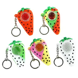 Smoking Pieps 2.9'' Strawberry Hand Pipe with Keychain Bubbler Silicone Glass Bowl Tobacco wax Oil Rigs IP