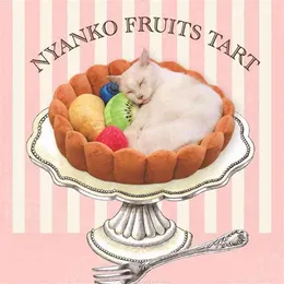 Fruit Tart Dog Cat Bed Cotton Cake Shaped Pet Bed For Cats Funny Cute Kitten Washable Sleep Cave Nest Winter Warm Cozy Cushion 210722