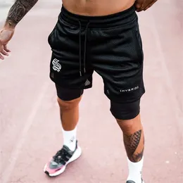 Sport shorts män dubbeldäck jogging springande 2 i 1 s gym fitness träning byxor man 220314