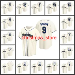 Trikot Herren Damen Jugend #51 Ichiro Suzuki 24 Ken Griffey Jr. 9 Dee Gordon 18 Yusei Kikuchi Custom Cream