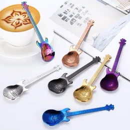 Uppspirit Rostfritt Stål Servering Rörande Gitarr Kaffe Sked Musik Tema Kaffe Tillbehör Glass Dessert Kök Kök Sn3267