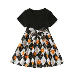 赤ちゃんガールズチェック柄プリントステッチドレス半袖子供夏のスカート