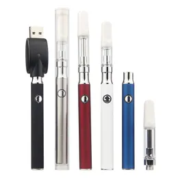 MOQ 10Pcs Rechargeable Disposable Vape Pen 0.5ml 1.0ml Starter Kits E-cigarettes Ceramic Carts Packaging Vaporizer 350mAh Battery