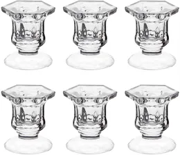 Taper Candle Holder, Glass Centerpiece Clear Candlestick Holders Fit 3/4" Decorative Stand 2.3" Height for Table Wedding Party