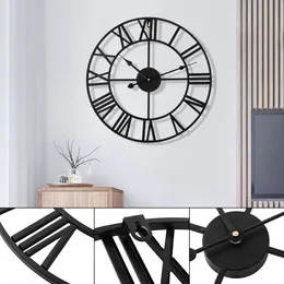 40 cm Duży Ogrodowy Ogród Zegar Ścienny Nordic Metal Roman Liczba Zegary Ścienne Retro Żelazo Okrągły Twarz Czarny Dom Office Dekoracja 210310