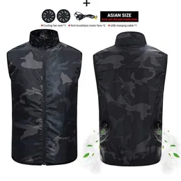 Aiwetin Summer Cooling Fan Vest USB Smart Laddning Kläder Män Kvinnor Utomhus Solskyddsmedel Skinjacka Andningsbar Cool Suit 211105