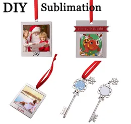 2021 Sublimation Christmas Keychain Snowflake Key Ring med rött band xmas träd hängande hänge festival ornament dekoration