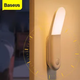 Baseus Automatisk induktionstrappa LED Ljus PIR Motion Sensor Nattljus Uppladdningsbar LED Vägglampa Till Sovrum Bedside Kitchen 210724