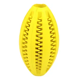 Dog Chew Toy Ball Teeth Cleaning Food Dispending Chewing Training Playing Bite Resistant Natural Rubber Rugby Shape Teeth Groove Ball Design