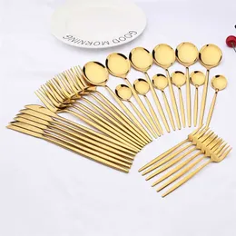 30pcs 미러 골드 식기류 칼 붙이 세트 스테인레스 스틸 블랙 Flatware Western 칼 케이크 포크 숟가락 주방 식기 세트 211108