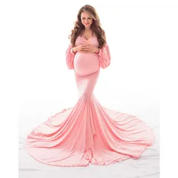 Seksowna Off Ramię Suknie Maternity Dresses na fotografii Strzelać Kobiety Długie Maxi Baby Shower Dress Fotografia Ciąża Clothe Q0713